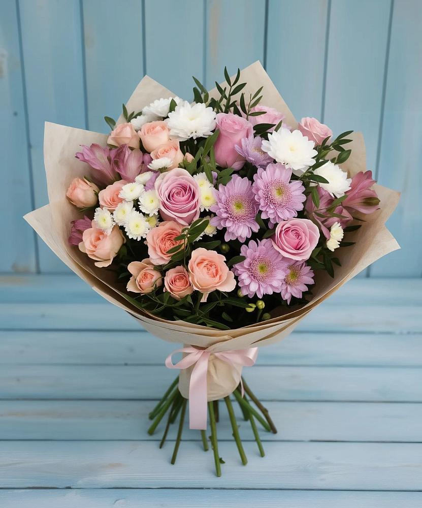 Букет цветов из: Хризантемы, Розы и Альстромерии в Приволжском Республики Марий Эл