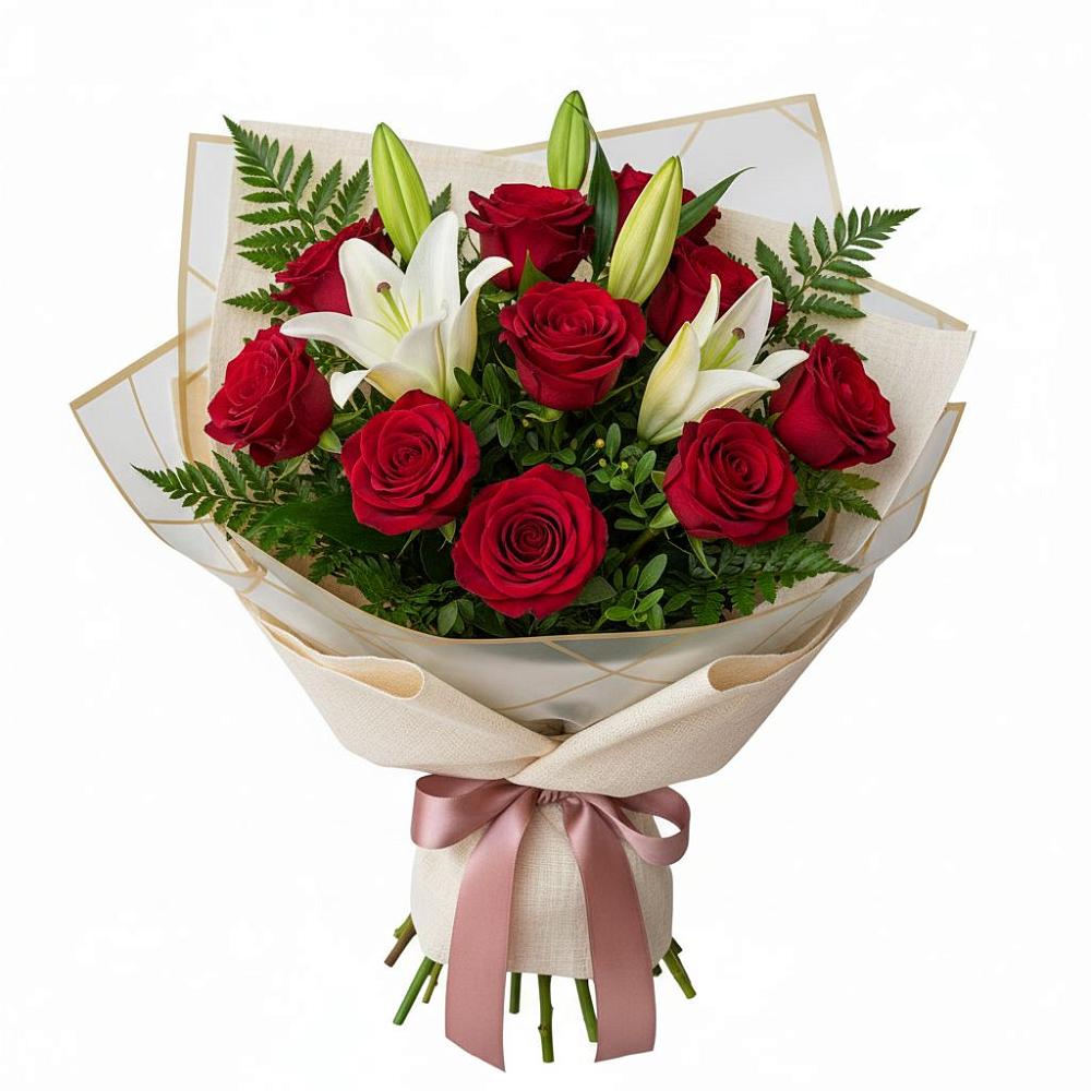 Букет цветов из: Лилии и Розы в Приволжском Республики Марий Эл