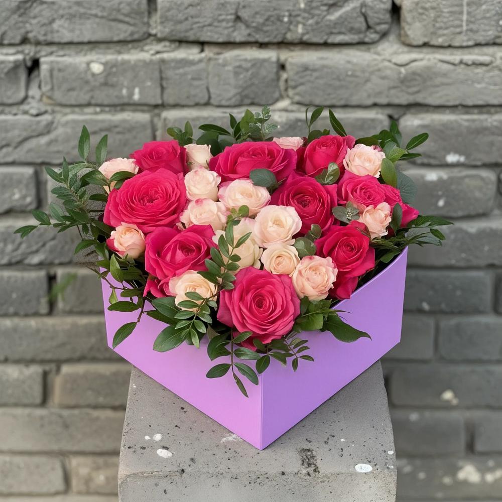 Цветочная композиция из Розы в коробке в Приволжском Республики Марий Эл