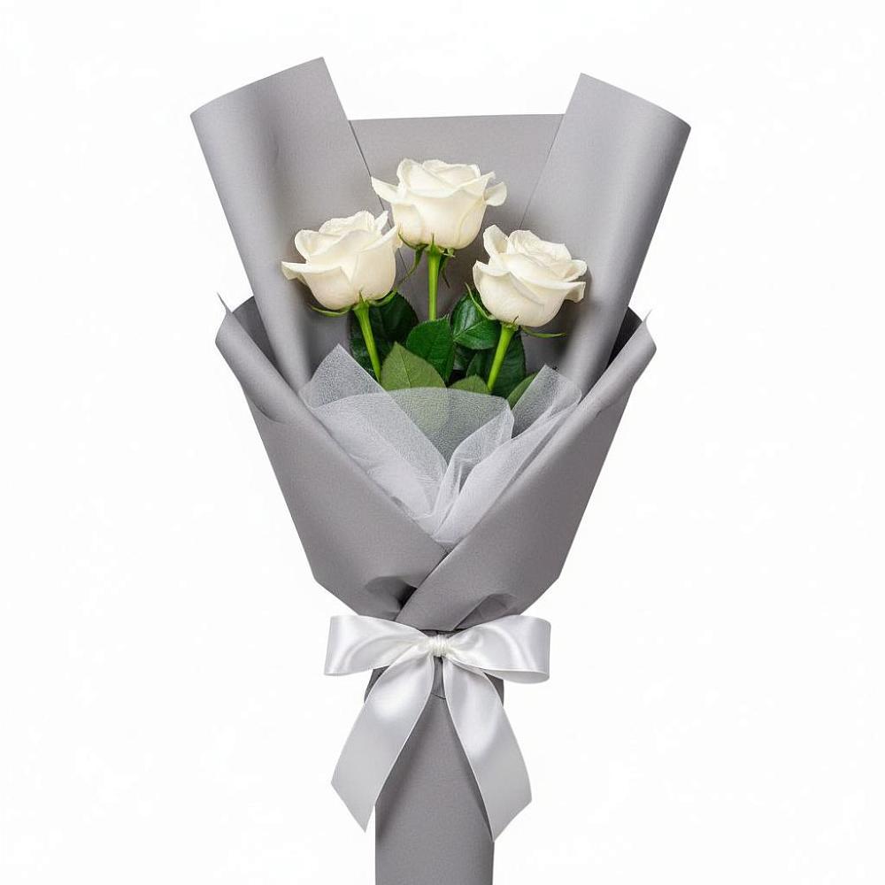 Букет 3 белые розы в Приволжском Республики Марий Эл