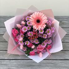 Букет цветов из:  Розы, Герберы и Хризантемы в Приволжском Республики Марий Эл