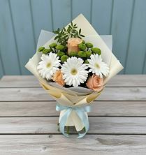 Букет цветов из:  Герберы, Розы и Хризантемы в Приволжском Республики Марий Эл